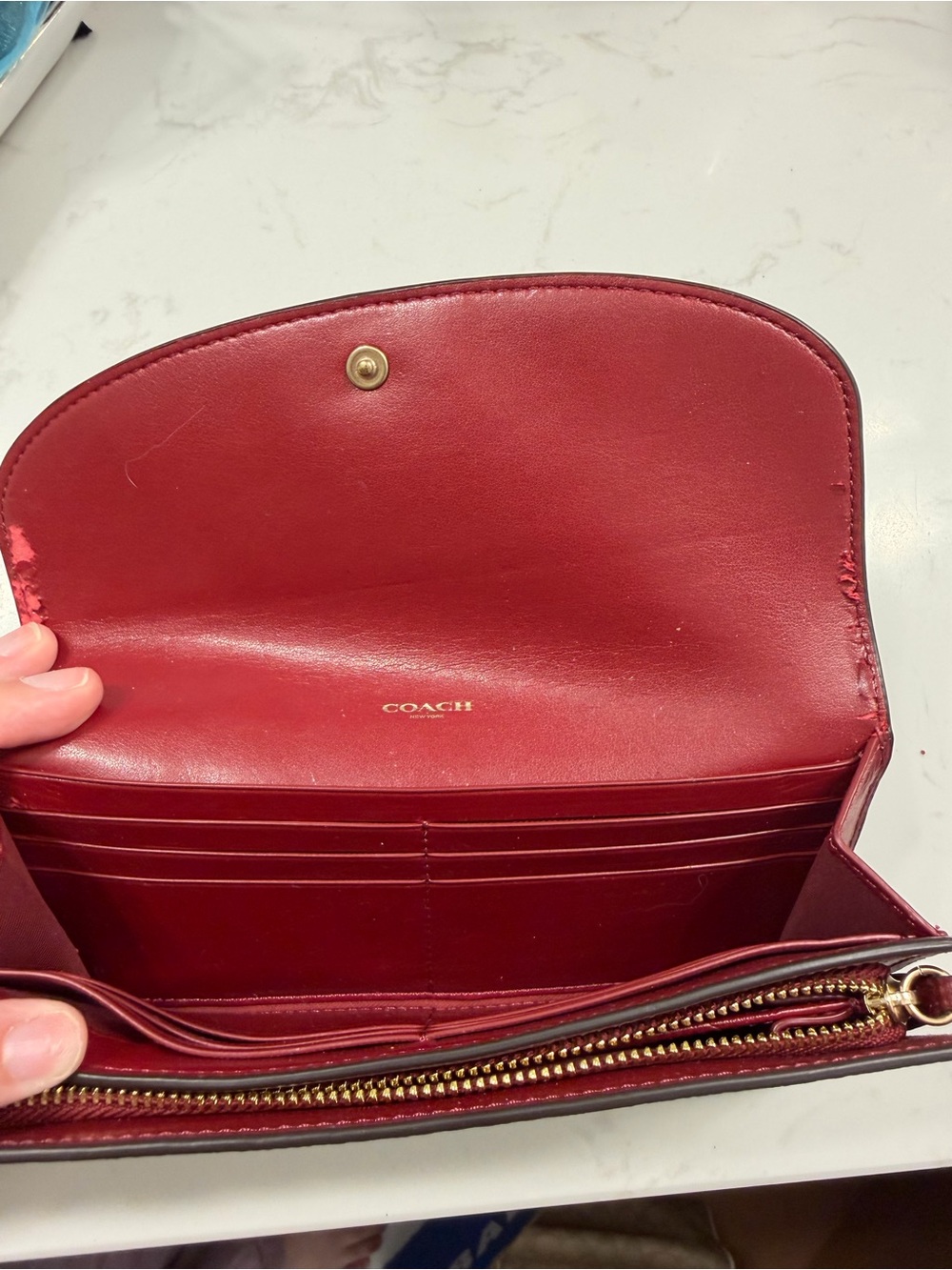 Coach Brown Signature Canvas Wallet with Burgundy Leather Flap - Picture 5 of 6